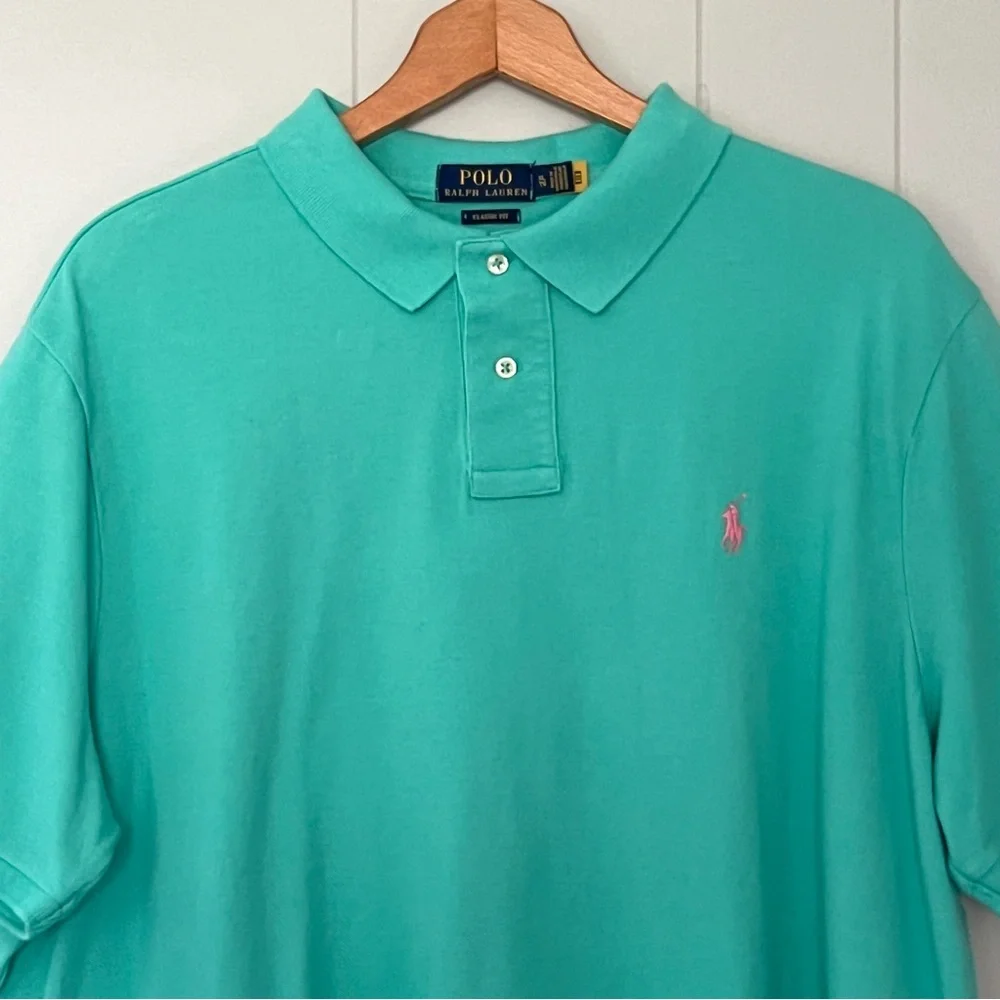 Polo Ralph Lauren Teal Green Pink Pony Preppy Classic Fit Polo Shirt Size XL